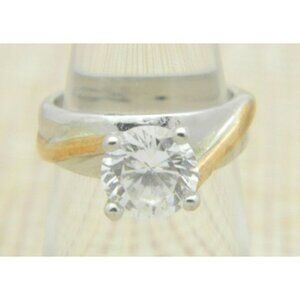 RSC Clear Goshenite Solitaire Silver Gold Tone Ring Size 5.25